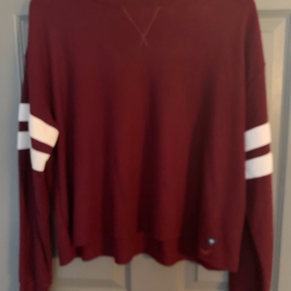 Hollister Cropped Pullover Sweater Varsity Stripe